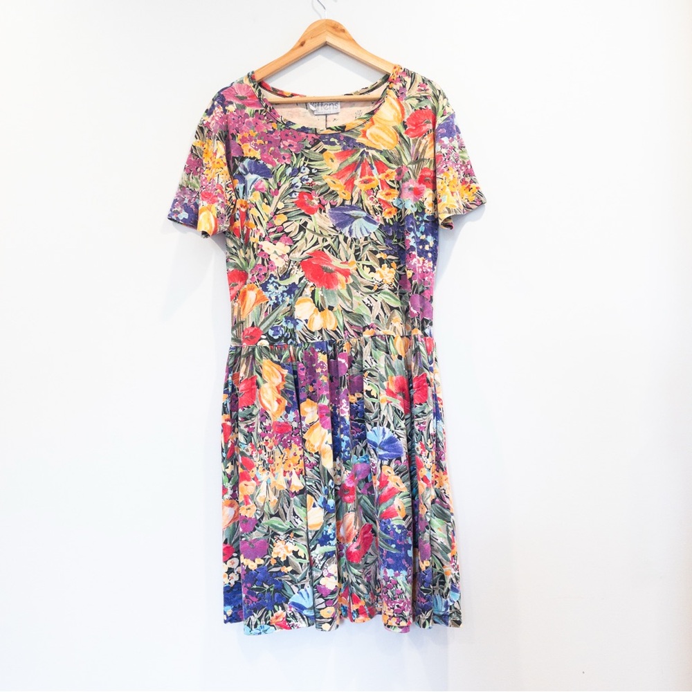 Kittens Vintage 1990's Floral Drop Waist Midi Dress Size Large USA Made